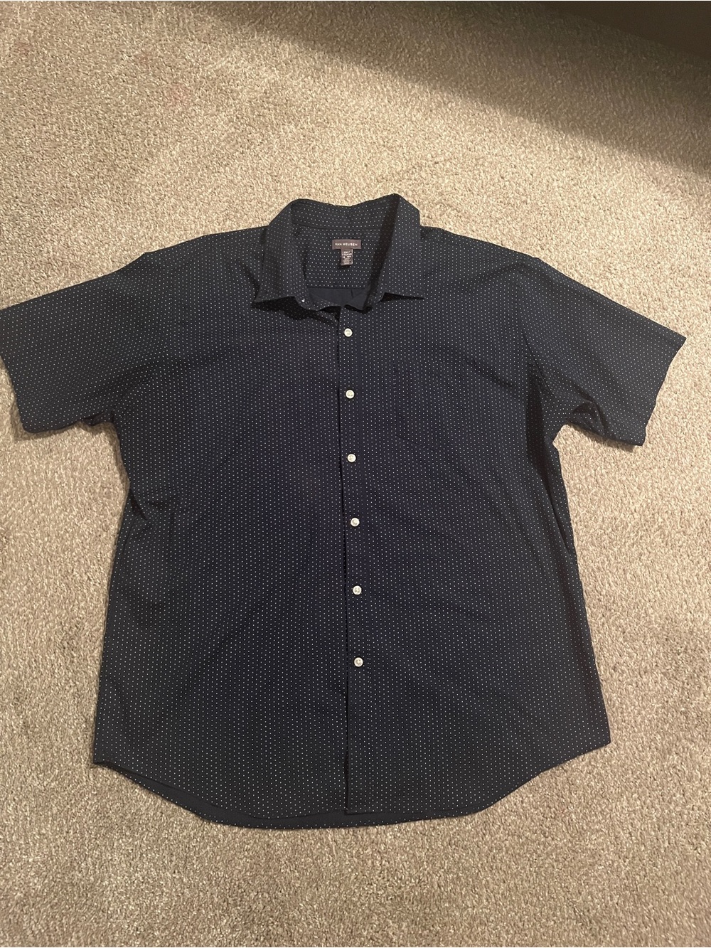 Van Heusen Navy Short Sleeve Button-Down Shirt with Micro Dot Print